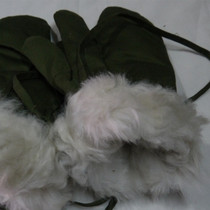 Stock vintage fur one-piece gloves Army green three-finger wool gloves warm antifreeze hands winter cycling windproof