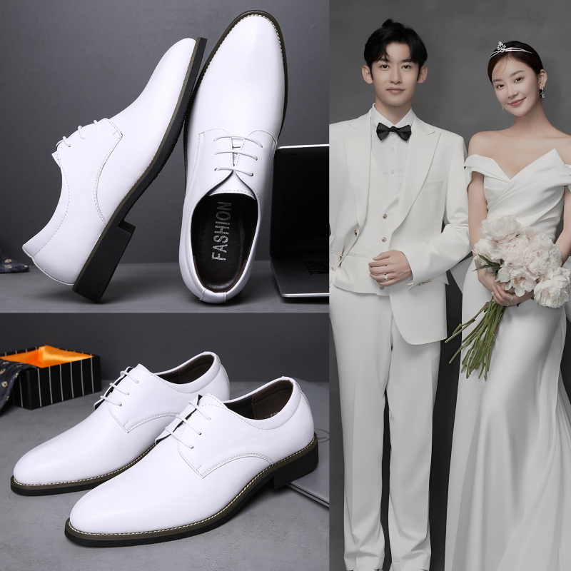 2026 Groom Wedding White Shoes Korean Style Summer British Business Casual Leather Shoes Young Men's Suit Groomsmen