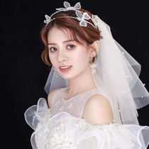 New Korean bride headdress handmade beaded hair hoop Mori sweet accessories wedding white yarn jewelry Super fairy go out