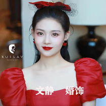 Toast headdress bride red senior rhinestone mesh hairclip top hat engagement dress accessories wedding bow