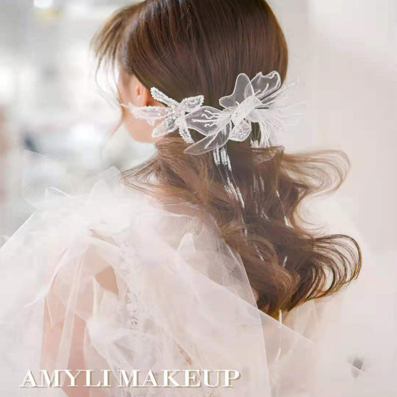 Korean version of the bride's head, flowers, beads, beads, flowers, hairpins, wedding, sweet wedding, side clips, hair accessories, travel photography headwear