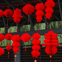 2024 Новый Маленький Красный Бумажный Пластиковый Фонарь Соты Украшение Дверного Проема Открытый Композиция Новоселье Фестиваль Середины Осени Декоративные Принадлежности