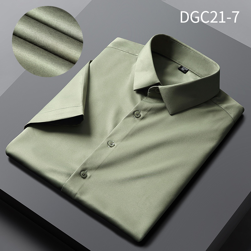 Summer Stretch Ice Silk Army Green Shirt Men's Business Casual No-Iron Work Clothes Light Green Short-Sleeved Shirt