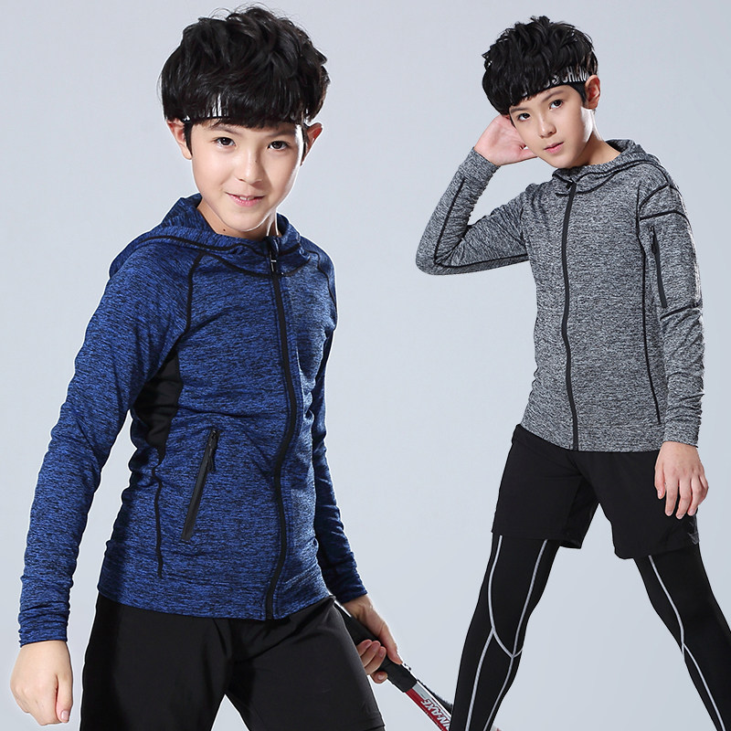 Children's sports hooded jacket Autumn boys ' sports students basketball training clothes competition running men's fitness clothes plus velvet