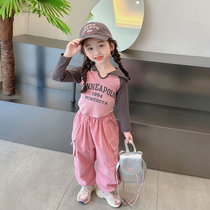 Girl Spring Clothing Suit 2024 New Trendy Ocean Gas Suit Spring Autumn Female Baby Work Dress Pants Long Sleeves Two Sleeves