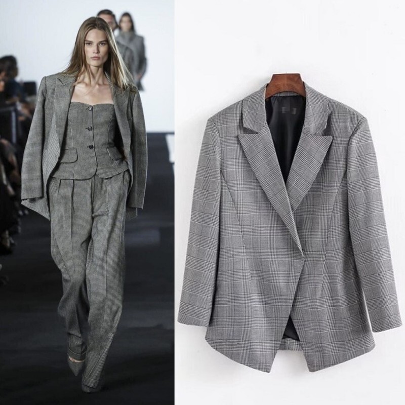 European and American Style Fashion New Versatile Commuter Black and White Checkered Women's Blazer Jacket European and American Style Fashion New Versatile Commuter Black and White Checkered Women's Blazer Jacket