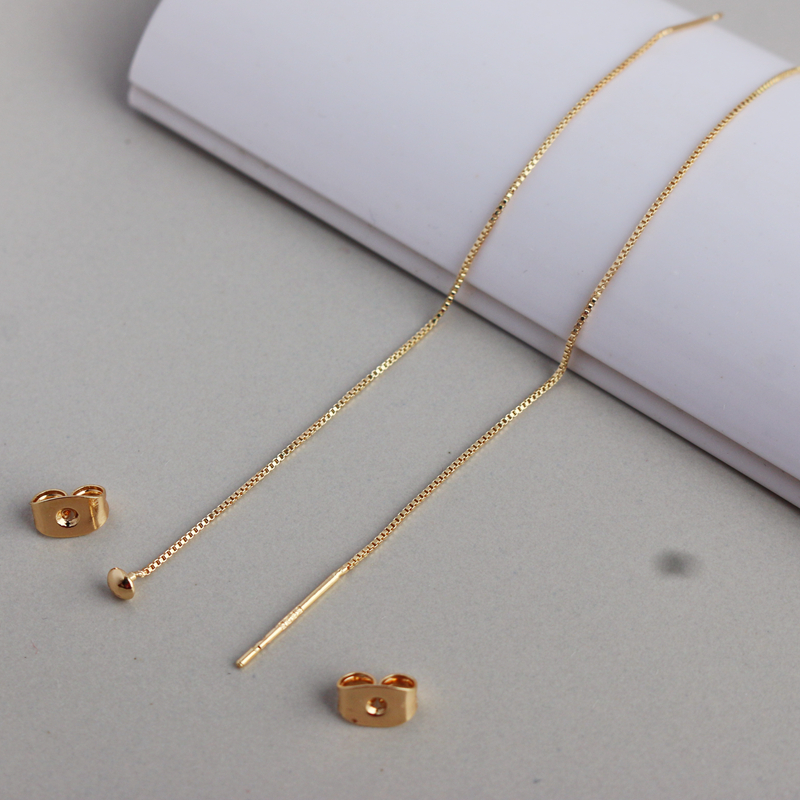 14k packs of gold Paochromatic T-word ear necklace DIY handmade ear accessories 0 7MM Box chain with a choke plug for ear