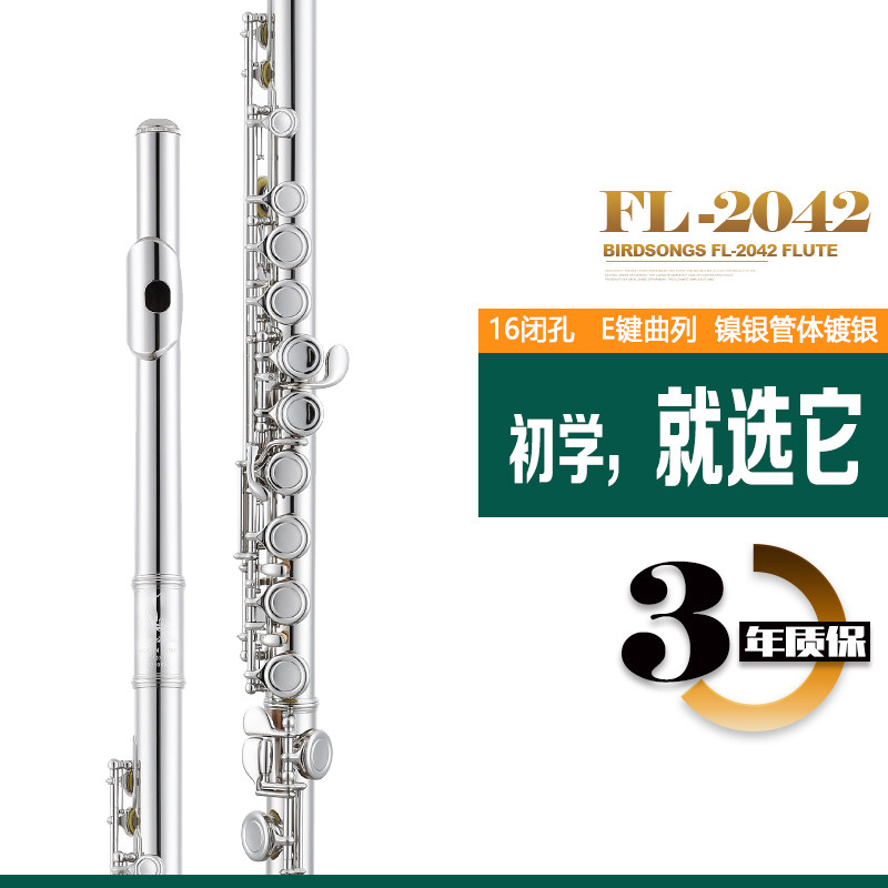 Birdsongs Parker Flute Instrument Children's Beginner Professional 16-hole closed-hole silver plated Exam FL-2042 flute