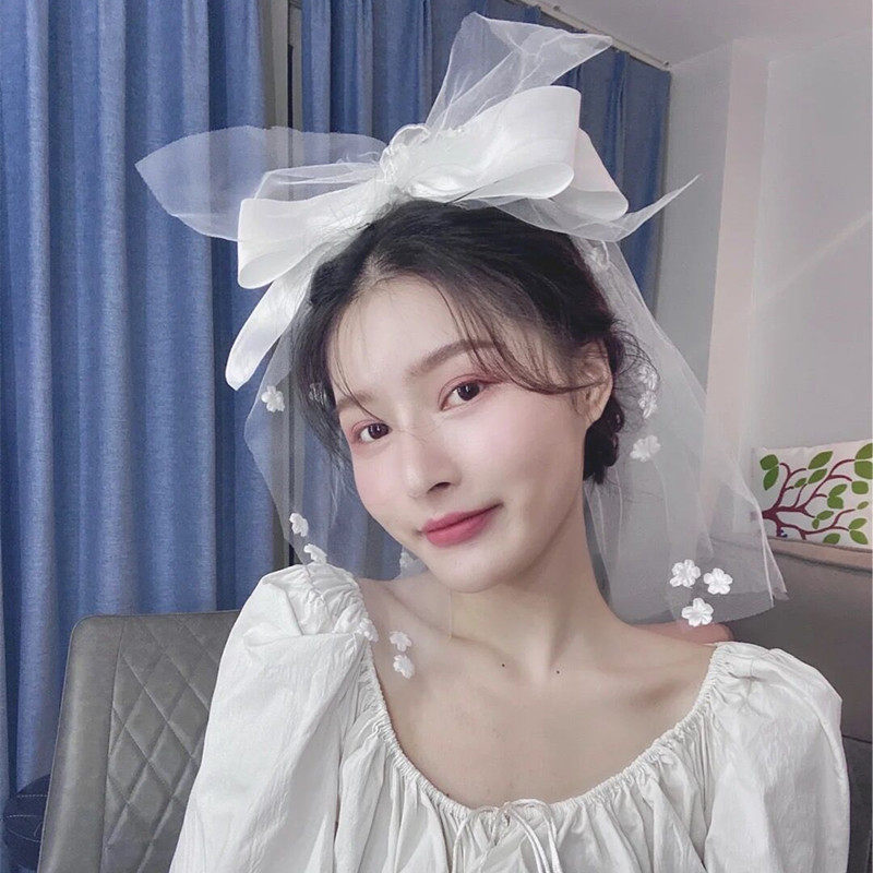 Sweet net red photo-head yarn Korean bridal wedding satin butterfly knot headwear makeup artist styling photography accessories