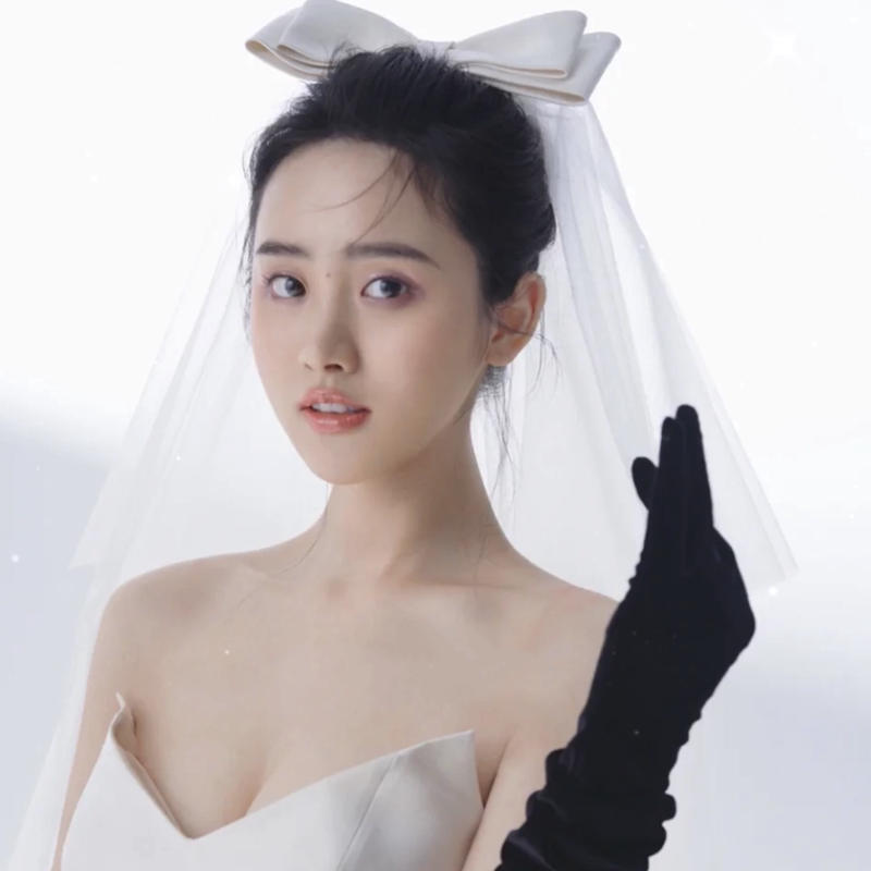 Han Style Sweet butterfly knot Princess Bride wedding head dress white multilayer short style Makeup Styling Brigades shooting Shadow yarn