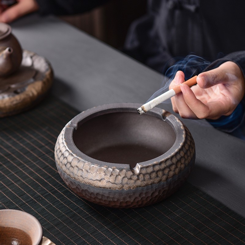 Ceramic creative ashtray coarse pottery gold ashtray individuality tide restoring ancient ways the tea - table furnishing articles at home
