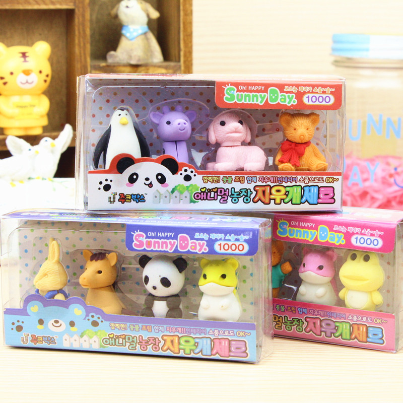 (Excellent Percent) Primary School Children's School Supplies Cute Modeling Eraser Small Animal Eraser One Box Price