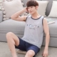 Mùa hè mặc đồ cotton đôi đồ ngủ không tay hoạt hình mùa hè nam và nữ vest ngắn quần áo cotton phù hợp với dịch vụ nhà kiểu áo đồ bộ