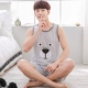 Mùa hè mặc đồ cotton đôi đồ ngủ không tay hoạt hình mùa hè nam và nữ vest ngắn quần áo cotton phù hợp với dịch vụ nhà kiểu áo đồ bộ