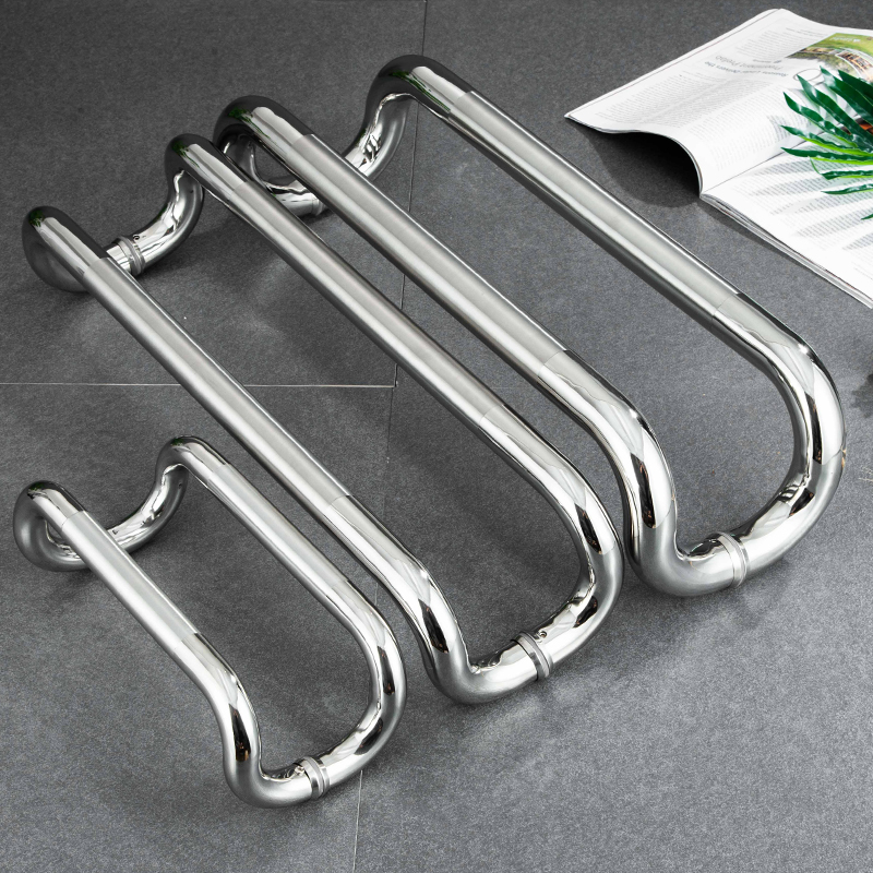 Thickened stainless steel double-bent glass door handle bank door office store door handle four-bend door handle