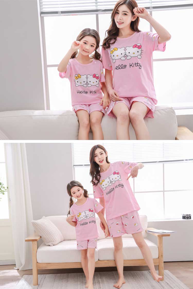 Mùa hè ngắn tay phần mỏng cotton mẹ cô gái cha mẹ và con đồ ngủ mùa hè Hàn Quốc phiên bản của công chúa cô gái lớn phù hợp với trẻ em shop đồ ngủ đẹp cho cả gia đình