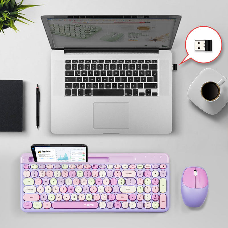 Skyscrapers Wireless small keyboard Slip Rat Set Mouth Red Color Chocolate Notebook Unlimited Keyboard Cute Girls