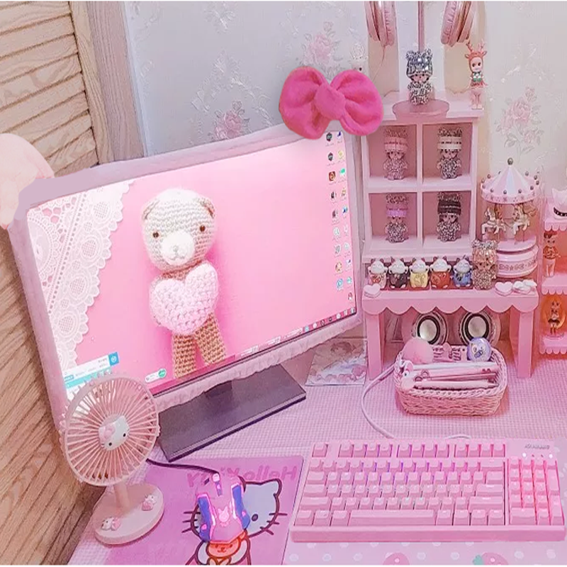 hello kitty14-27 inch desktop computer dust cover display dust cover cute pink cartoon hand cover