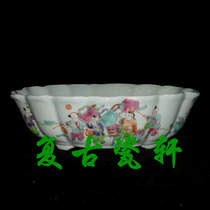 Jingdezhen Cultural Revolution Factory goods porcelain pastel hand-painted figures melon ribs waist type water shallow pen wash flower pot tea wash