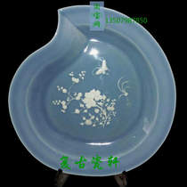 Jingdezhen Cultural Revolution Factory goods Porcelain Single Color Glazed Handmade Pile Sculpture Sky Green Pile White Butterfly Lovers Flower Peach Shaped Decorative Fruit Tray