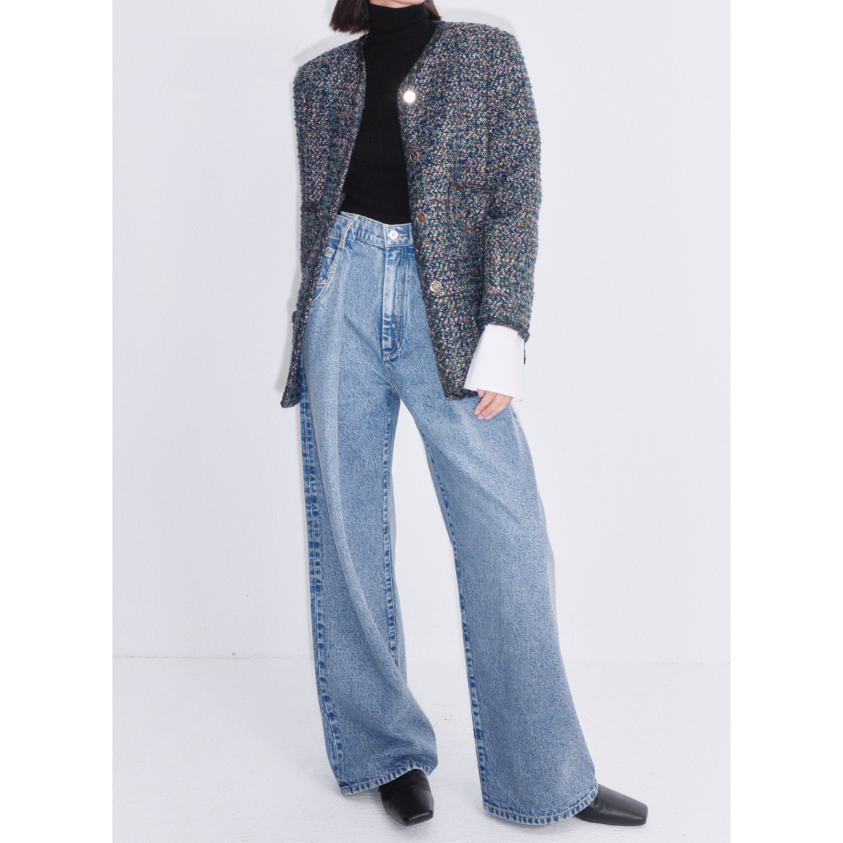 CHICJOC imported cotton denim - the world's top 3 suppliers of 3 colors Deconstructed design casual wide leg jeans