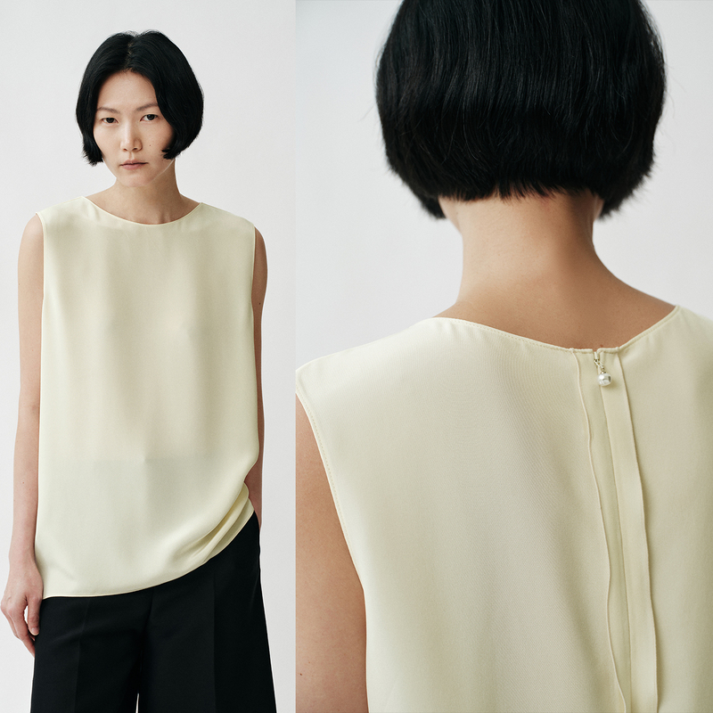 Chicjoc Special Price 40.5mm Heavy Crepe Silk, Baroque Pearl-Like Button Decoration Sleeveless Top Chicjoc Special Price 40.5mm Heavy Crepe Silk, Baroque Pearl-Like Button Decoration Sleeveless Top