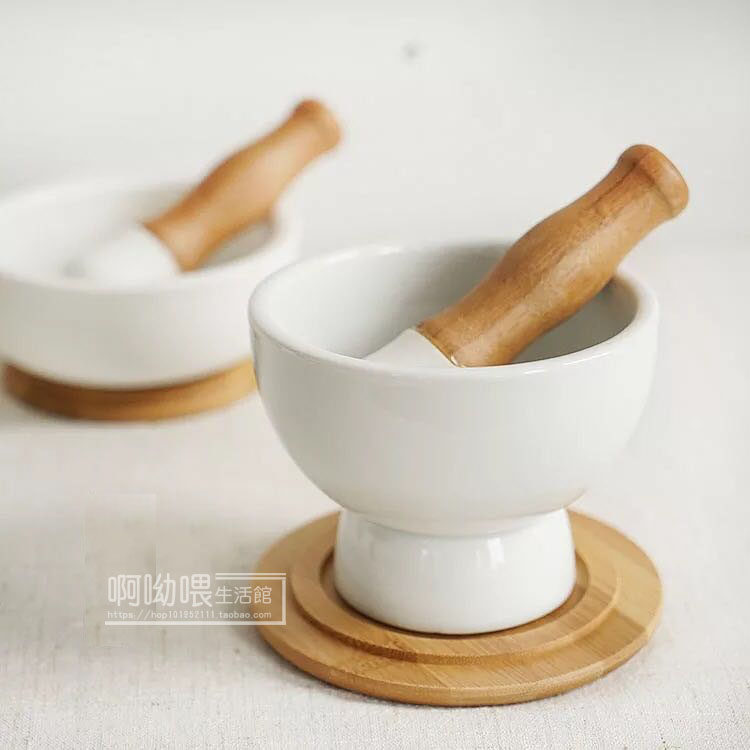 High-quality pure white garlic pounder ceramic frosted head medicine pounding cylinder baby food supplement grinding garlic mash kitchen rolling tool