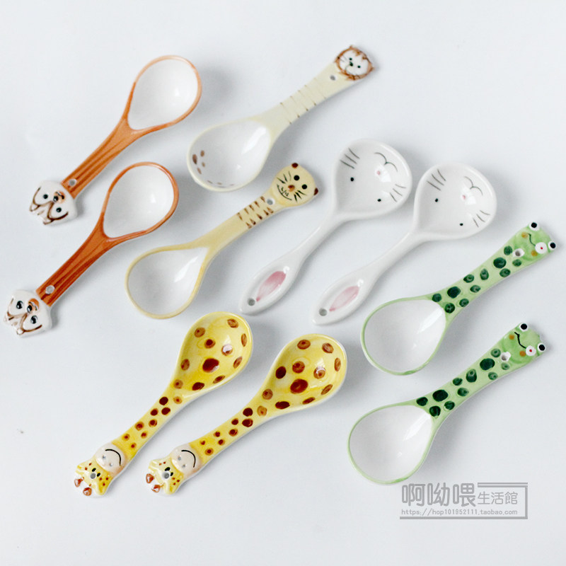 Ceramic cartoon spoon Cute children's rice spoon soup spoon colorful ceramic spoon rabbit giraffe frog spoon