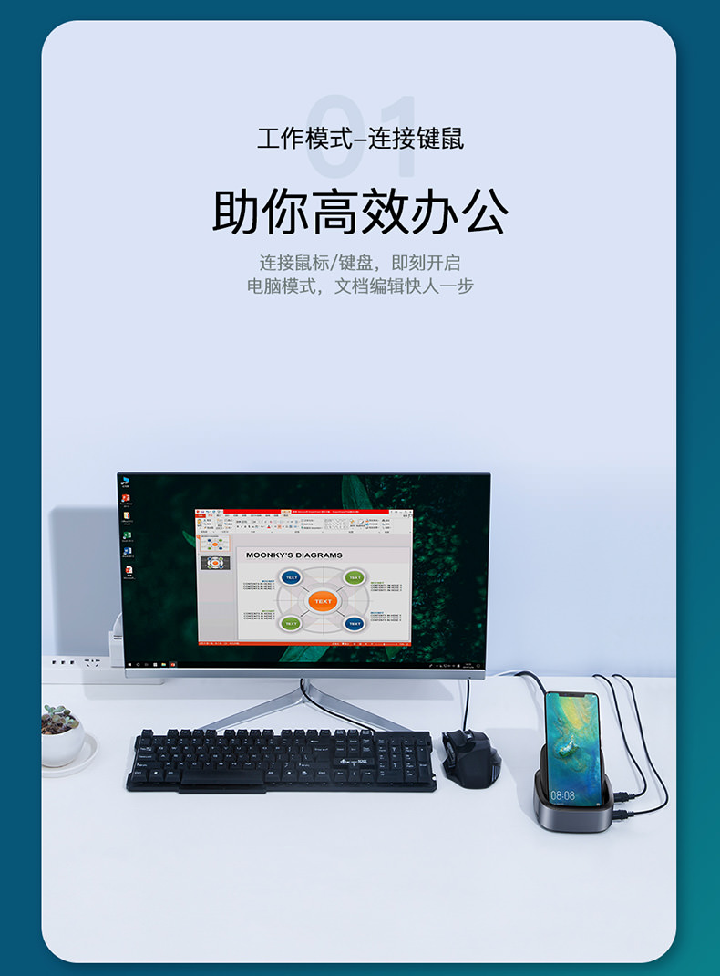Trạm nối điện thoại di động Type-c với bộ chuyển đổi màn hình chuyển đổi điện thoại di động phổ thông sang màn hình máy tính kết nối với TV Huawei mate20pro máy chiếu tpc-c cơ sở sạc tapy-c - USB Aaccessories quạt sạc mini