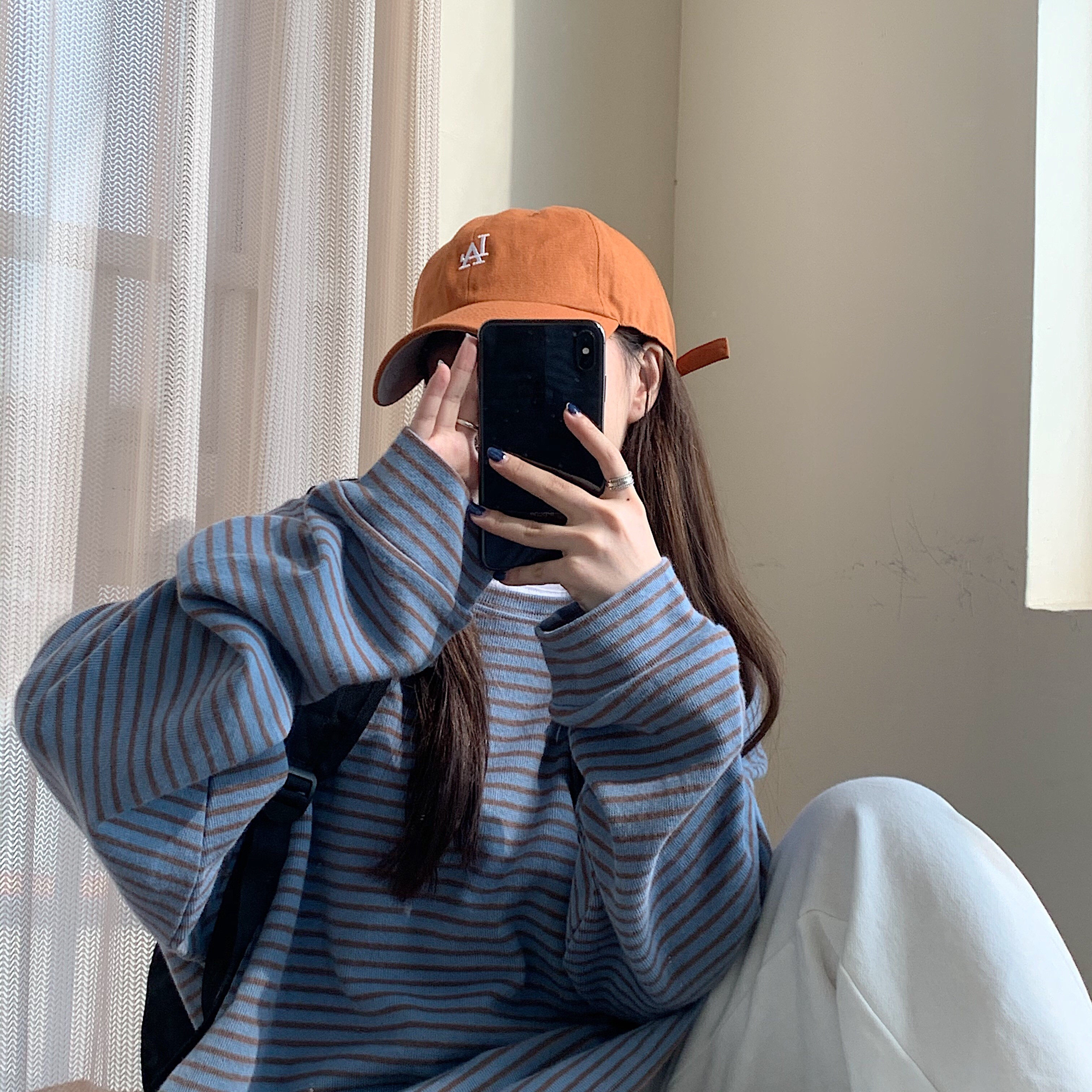 Japan's SLY THOM sweet and cool girl refreshing and handsome wild striped loose lazy boyfriend wind long-sleeved T