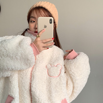 Japanese SLY cute teenage girl sensation Coloured small Bear white plush suede thickened wool jacket loose