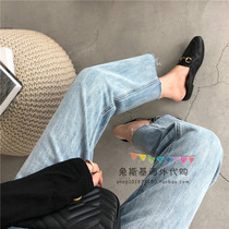 Japan SLY Spring Summer Style Straight Barrel Light Blue Jeans 100 Hitch Loose Wool Side Casual Pants Jeans Women