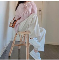 Japanese SLY sweater pink knitwear with long sleeves head for lazy wind and soft glutinous fake two sweaters