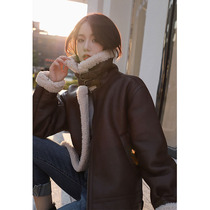 Japanese SLY fur integrated lamb wool locomotive suit gush thicken jacket leather coat jacket female winter