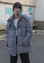 Japanese SLY thickened plaid with cap down jacket for womens autumn and winter new loose little subbread coat jacket