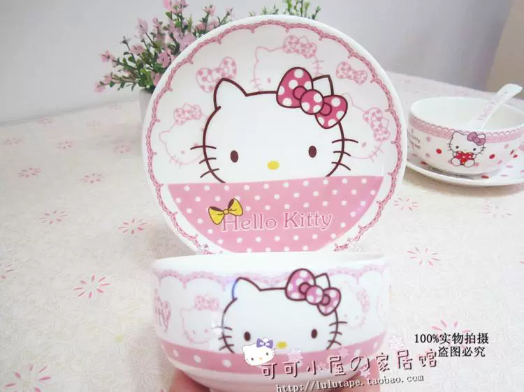 Một bộ đồ ăn mơ ước bộ đồ ăn hello kitty kt trẻ em bát xương món ăn chủ đề bộ khách sạn bằng gốm - Đồ ăn tối đũa ăn cơm