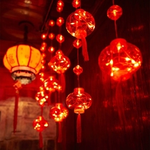 New year decoration pendant small lantern glowing 2022 New Year red festive balcony window decoration led string lamp