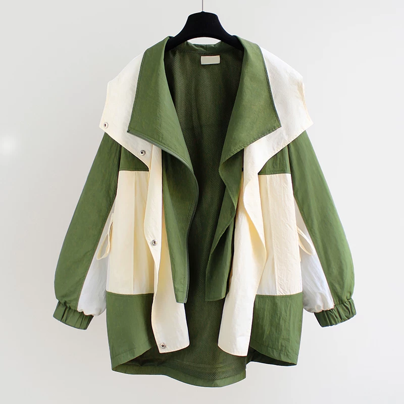 Осенний trench coat, длинная молния, куртка, 2023 год, korean стиль, средняя длина, оверсайз