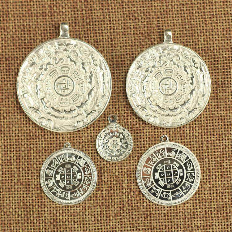 S990 Pure Silver Jiugong Gossip Pendant of the Pendant Lotus Peanut Duozodiac Necklace male and female necklace