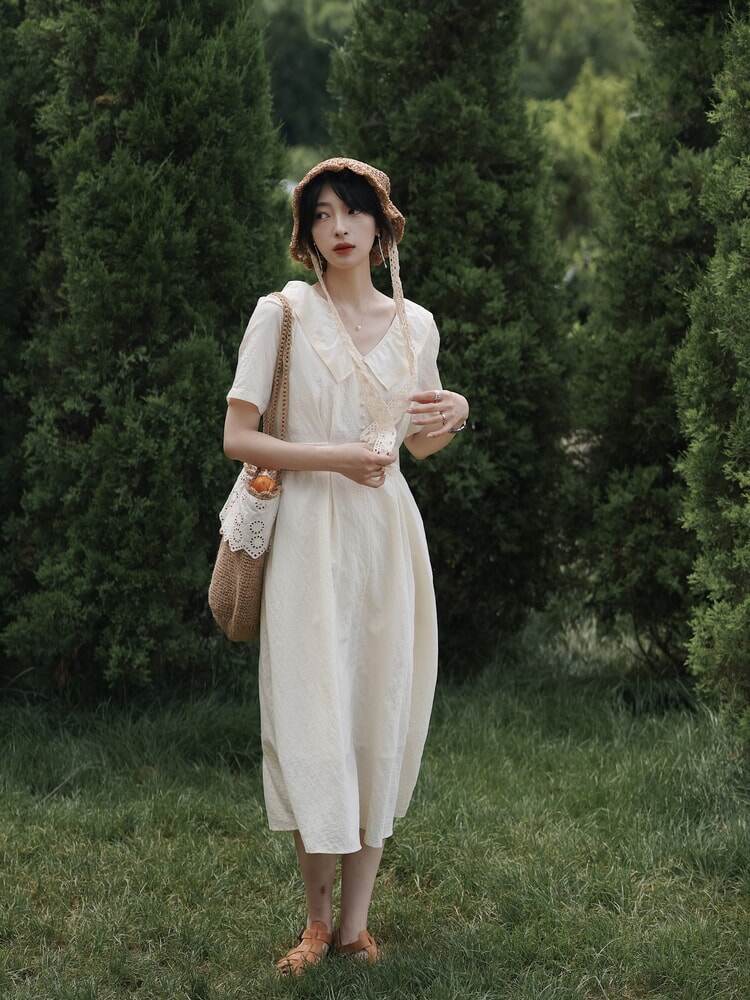 V-Neck Lace Belt Dress|Fashion|Summer|Sora-968 sora-life | One