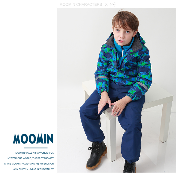 Moomin Muming quần áo trẻ em mùa thu và mùa đông bé trai ngoài trời áo khoác trẻ em phù hợp với áo khoác nam phù hợp với áo khoác trượt tuyết không thấm nước và gió quần áo thể thao trẻ em
