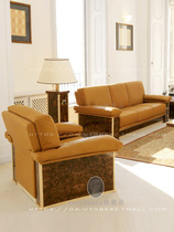  Presidents office sofa combination paint Hermes orange solid wood leather reception sofa to negotiate with guests