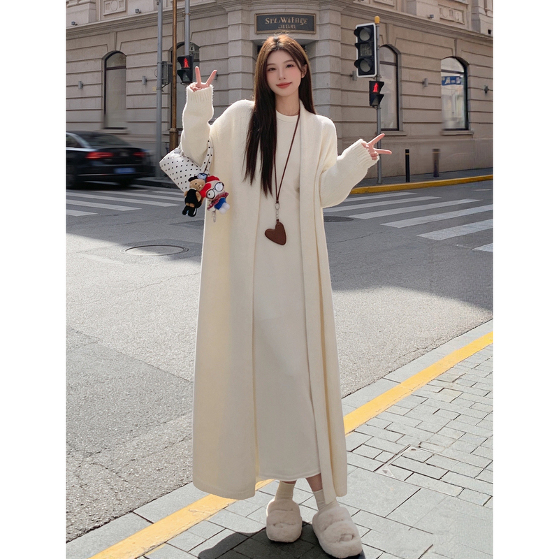 Simple and Elegant Casual Versatile Long Sweater Coat for Women, Spring and Autumn Lazy Style Loose Slimming Knit Cardigan Thin
