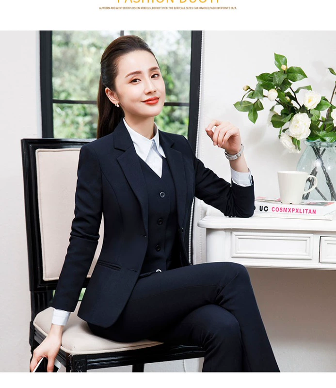 Bộ đồ nhỏ nữ mùa thu chuyên nghiệp của phụ nữ tay áo dài hai khóa lớn cỡ ngắn váy áo phù hợp với áo khoác mỏng - Business Suit
