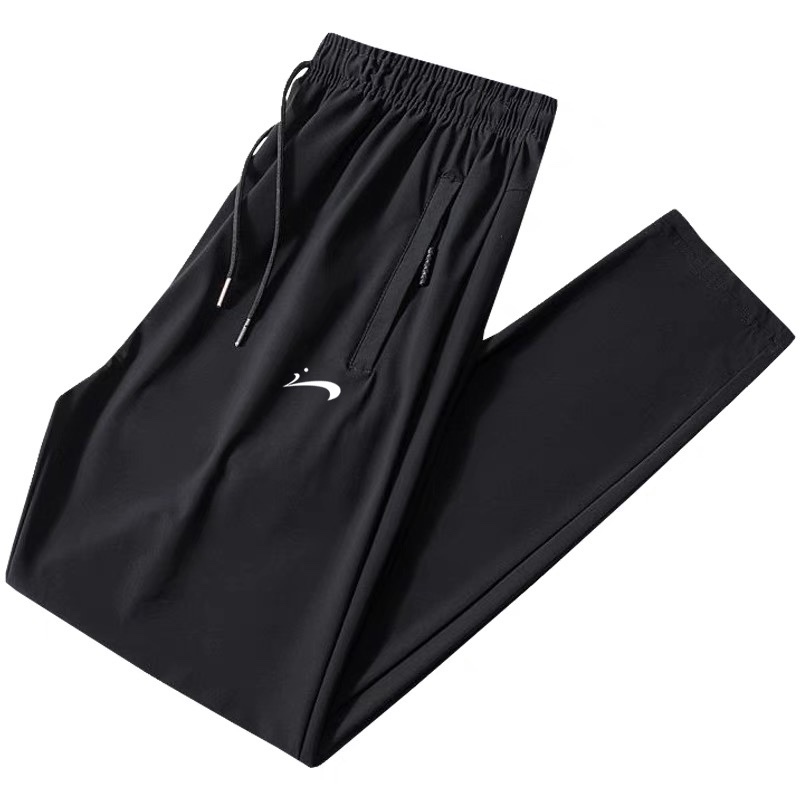 Summer Sports Pants for Women, Loose Ice Silk Casual Pants, Elastic Quick-Drying Pants, Student Training Pants for Men, Long Pants with Pockets and Zippers