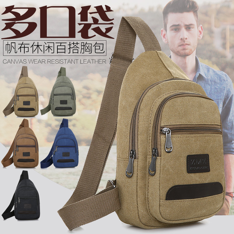 Chest Bag Canvas Men's Chest Bag Han Edition Men's Bag Casual Small-Shoulder Bag single shoulder bag Multi-functional Movement Inclined Shoulder Bag Tide