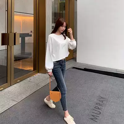 Lin xiaixi white T-shirt female 2019 new summer long sleeve slim short cross neck long sleeve shirt thin