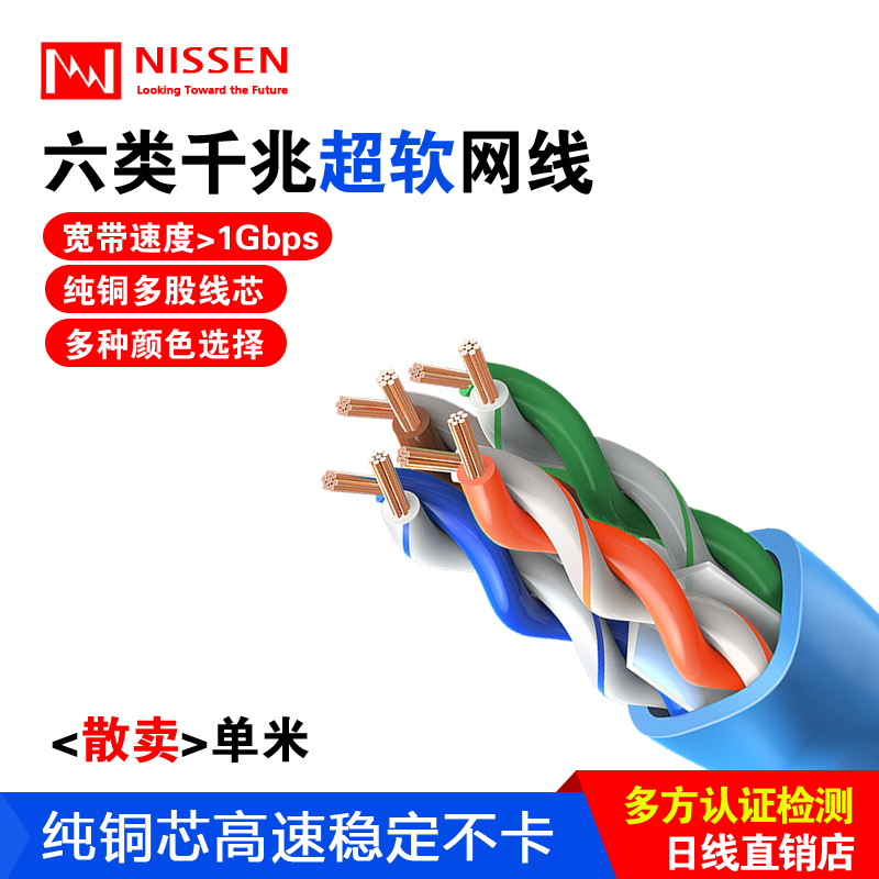Original NISSEN Daily multi - stock CAT6 Gigabit Network wire ultrasoft six classes multicolor optional selling single meter