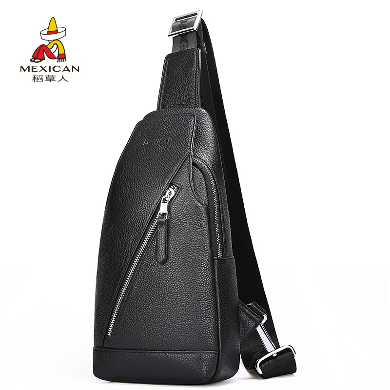 Scarecrow chest bag male tide leather single shoulder strand backpack casual cow skin large capacity hundred and chest skinny bag