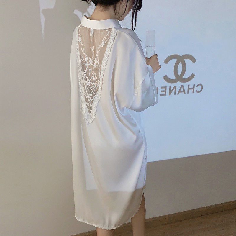 Oversized White Shirt for Women, Loose Design, Niche, Sexy, Early Spring Thin Short-Sleeved Top, Can Be Worn as a Nightgown